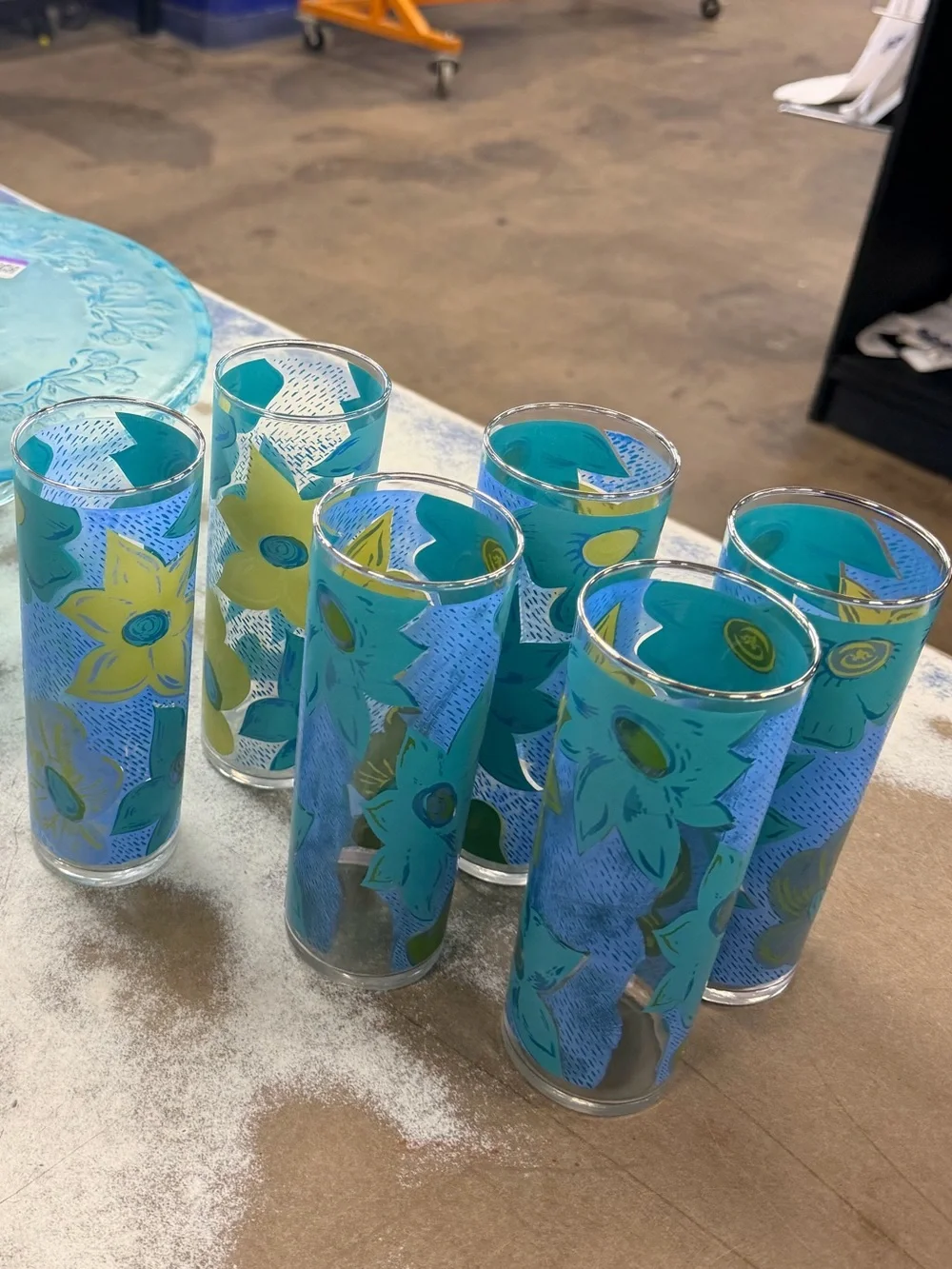 Vintage Hand-Painted mid-century Tom Collins High Ball Federal Glass -Set of 6